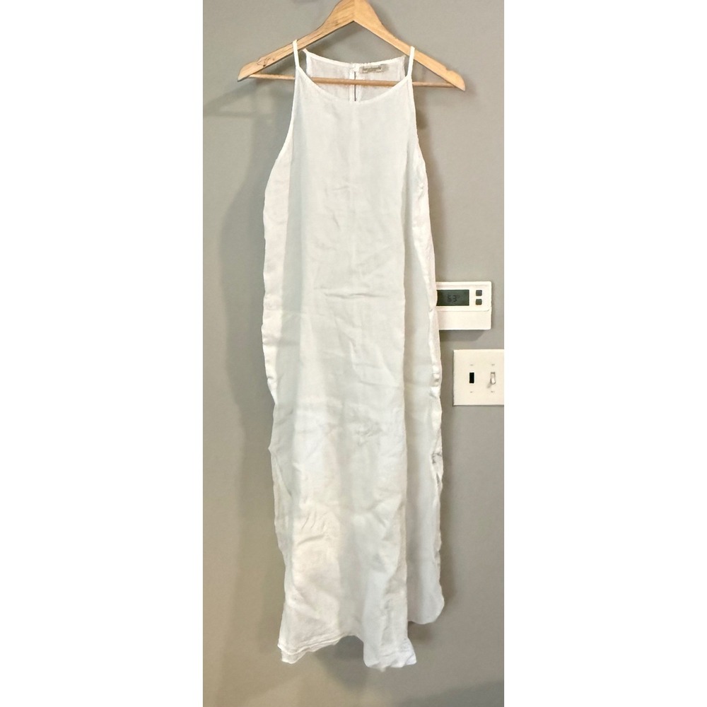 Laura Bianchi Linen Midi Dress Women S White Italy Halter Pockets Art 9016